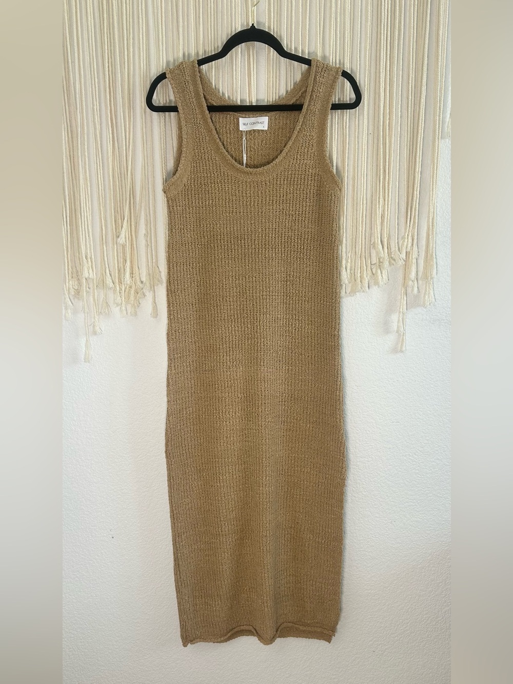 SELF CONTRAST Tan Knit Tank Midi Summer Dress - Picture 2 of 13